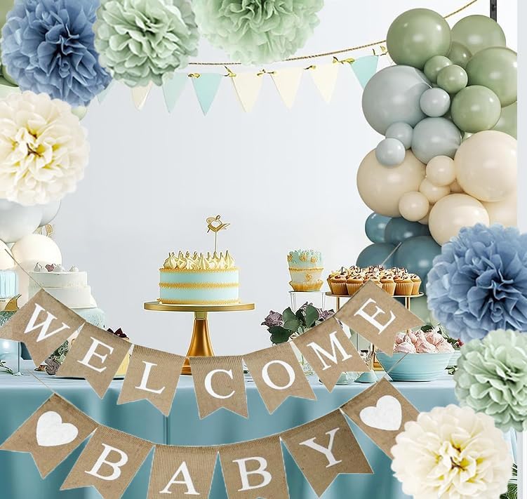 Tissue Paper Pom Poms Kit Paper Flowers 12pieces for Baby Shower Wedding Bridal Bachelorette Birthday Party Decorations (Dusty Blue + Pastel Sage Green) - Image 4
