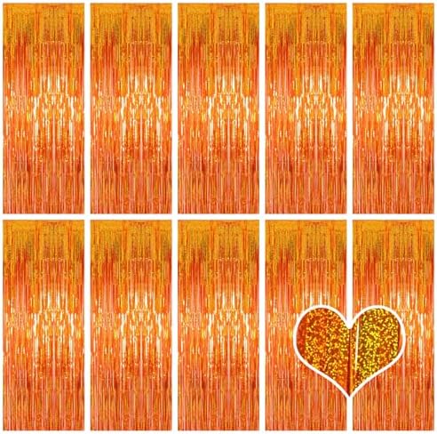 10 Pack Orange Backdrop Curtain 3.2ft x 8.2ft Metallic Tinsel Foil Fringe Curtains Photo Booth Background for Birthday Party Decoration Baby Shower Engagement Wedding Christmas Decoration by Ohiyoo