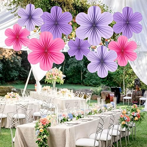 SUNBEAUTY Paper Flowers Decorations for Wall, Purple and Pink for Wall Paper Flower Fan Classroom Decoration Paper Floral Backdrop Decor Paper Fans Decoration Hanging Paper Flower Wall Decor Set of 9 - Image 4
