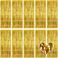 10 Pack Gold Backdrop Curtain 3.2ft x 8.2ft Metallic Tinsel Foil Fringe Curtains Photo Booth Background for Birthday Party Decoration Baby Shower Engagement Wedding Christmas Decoration (Gold) by Ohiyoo