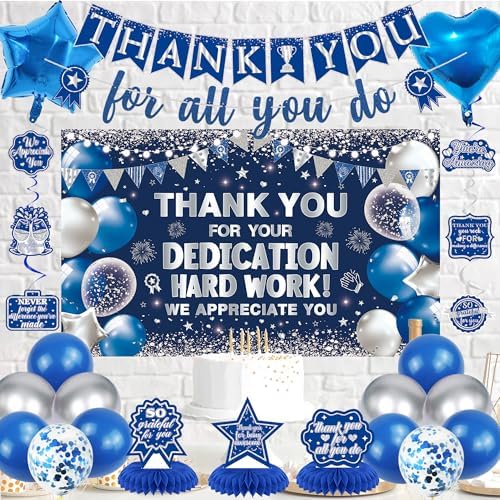 Vlipoeasn Blue Silver We Appreciate You Banner Decorations for Women Men - Image 6