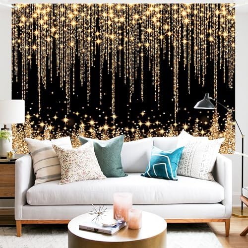 Gold Black Glitter Wall Backdrop 15x10 FT Golden Spots Backdrops for Photoshoot Girls Birthday Photography Background for Wedding Baby Shower Party Decorations Banners Photo Studio Props - Image 3