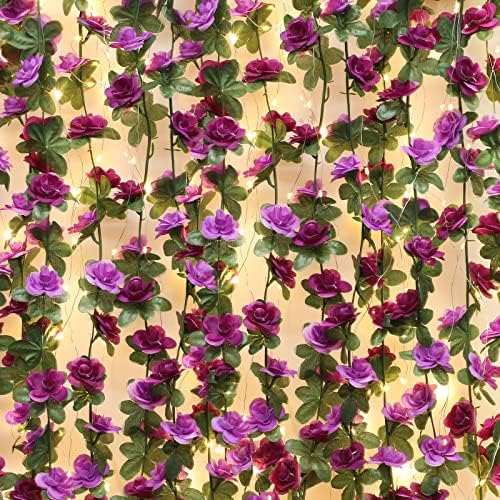 5 Pcs 41Ft Flower Garland with Lights, Purple Floral Garland Rose Vines by MARTINEMALL