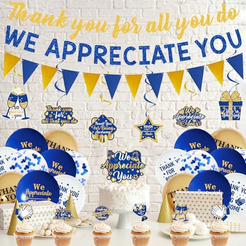 DARUNAXY Blue Gold We Appreciate You Party Decorations - Image 3