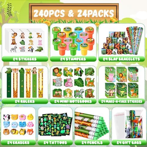 BenLouis 240Pcs Jungle Safari Stationery Set Party Favors for Kids - Image 2