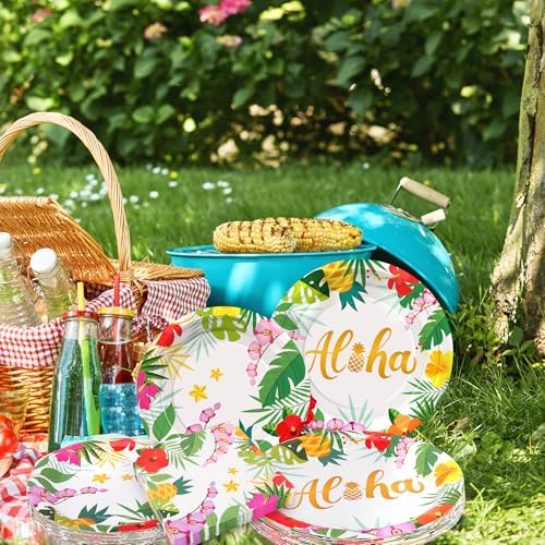 72PCS Hawaiian Plates and Napkins, Set of 24 Aloha Plants Luau Party Plates - Image 7