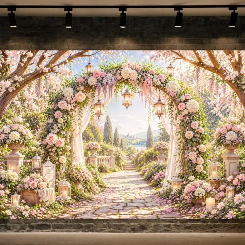 5x4ft Romantic Garden Wedding Backdrop Floral Arch Photo Background - Image 2