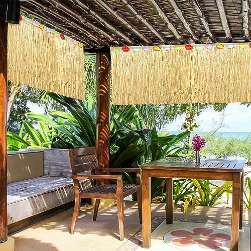 Fovths 6Pcs Luau Grass Table Skirt, Straw Yellow, 9 Feet x 29.5 Inch - Image 6