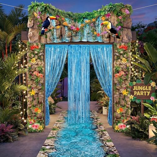 VitalCozy 7pcs Jungle Party Decorations Rainforest Door Backdrop - Image 6