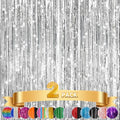 GCB 2Pack Silver Tinsel Backdrop, Metallic Foil Fringe Curtains Party Decor by GCBPartyDecorations