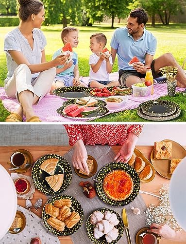 Nkaiso 141Pcs Black Gold Paper Plates and Napkins Party Supplies for20 - Image 5
