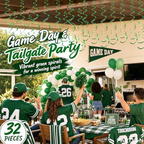 32 PCS Green Hanging Swirl, Sparkle Ceiling Hanging Decorations, Plastic Streamer Party Decorations for Birthday, St Patrick's Day, Jungle Theme, Easter, Nature Party - Image 4