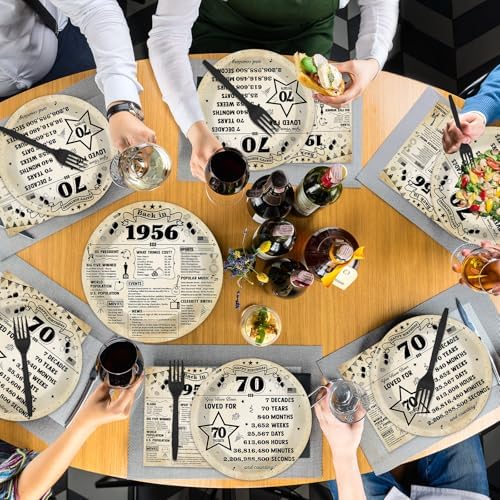 CHUNNIN 96Pcs 70th Birthday Plates and Napkins Back in 1956 Party Decorations Vintage 70 Year Old Party Dessert Plates 1956 Birthday Tableware for 24 Guests 70th Theme Men Woman Bday Parties Supplies - Image 5