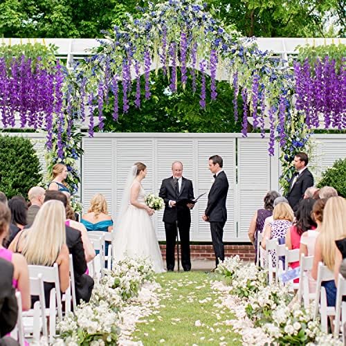 AITISOR 24 Pack Artificial Fake Wisteria Vine Ratta (3.75 Feet) Hanging Garland Silk Flowers String Home Party Wedding Decor (Blue) - Image 7