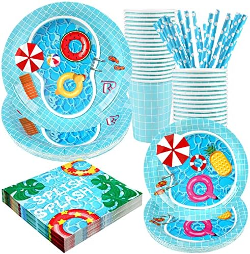 Recheel Pool Party Decorations Plates Set, Summer Pool Party Supplies by Recheel