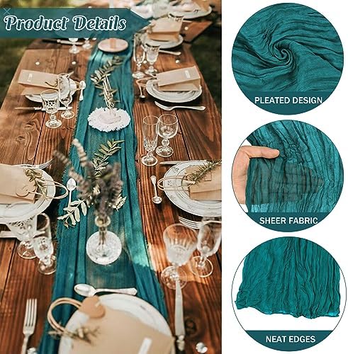 Teal 10FT Cheesecloth Table Runner Boho Gauze Fabric Table Runner Rustic Sheer Runner for Wedding Bridal Baby Shower Birthday Party Boho Table Decor（1 Pack Teal） - Image 2