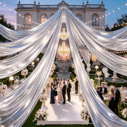 20ftx40ft Silver Ceiling Curtain for Wedding Parties by PartyVillage
