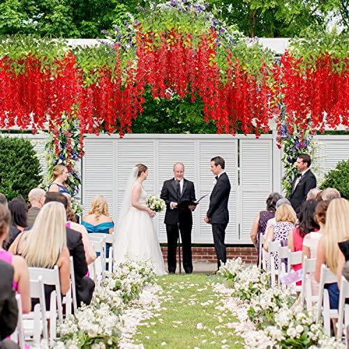 AITISOR 24 Pack Artificial Fake Wisteria Vine Ratta (3.75 Feet) Hanging Garland Silk Flowers String Home Party Wedding Decor (Red) - Image 7