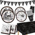 Spider Webs Halloween Party Supplies - Featuring Skull & Spider Themes, All-inclusive Wicked Web Paper Plates, Napkins, Cups, Tablecloth, and Banner. Ideal for Halloween Party Decorations, Serve 25 . by Gatherfun