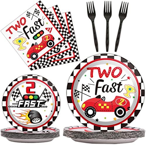 96pcs Two Fast Plates and Napkins Race Car Party Decorations Racing 2 fast Party Plates and Napkins Set Racing Sports Themed Dinnerware for Two Fast Kids Boys Birthday Supplies Favors, Serve 24 by partygreeting