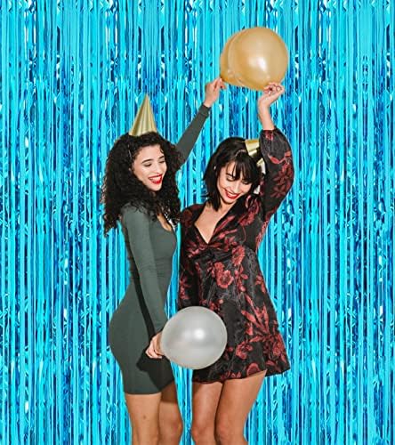 2 Pcs 3.2ft×8.2ft Blue Foil Fringe Curtain Photo Booth Backdrop Ocean Blue Party Streamers for Birthday Wedding Holiday Bridal Shower Baby Shower Bachelorette Party Decorations - Image 5