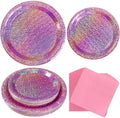 Pink Iridescent Paper Plates & Napkins, 75 Pcs Party Decoration Tableware by Unknown