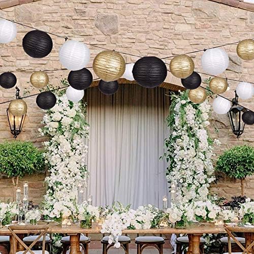 Round Hanging Paper Lanterns Black and Gold Party Decorations 15pcs - Image 6