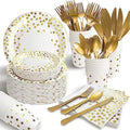 AIRE White Gold Dot Paper Plates Set, 175PCS Disposable Dinnerware for 25 by AIRE