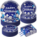 gisgfim 50 Guests Blue Birthday Party Supplies Navy Blue and Silver Plates and Napkins Plastic Forks Happy Birthday Tableware Paper Disposable Plates for Men Women Party 200PCS by gisgfim