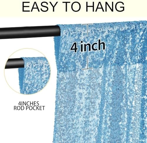 2×8FT-4PCS Blue Sequin Backdrop Curtains Panels, Photography Backdrop Glitter Curtains Fabric Background for Christmas Wedding Party Decor - Image 5