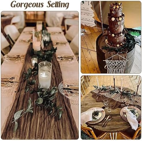 Brown 10FT Cheesecloth Table Runner Boho Gauze Fabric Table Runner Rustic Sheer Runner for Wedding Bridal Baby Shower Birthday Party Boho Table Decor（1 Pack Brown） - Image 6