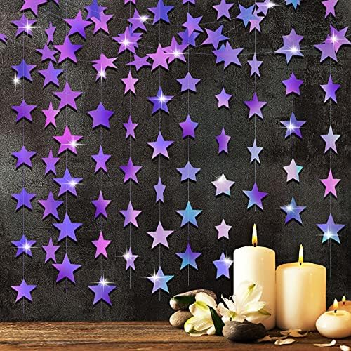Glitter Star Garland Banner Decoration, 130 Feet Bright Star Hanging Bunting Banner Backdrop for Engagement Wedding Baby Shower Birthday Christmas Party Decor (Holographic Purple) by Patelai