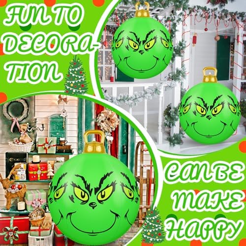 3 Pcs 23.6 Inch Large Inflatable Christmas Balls Green PVC Inflatable Christmas Decorated Ball Outdoor Decorations for Xmas Tree Holiday Parties Decor - Image 7