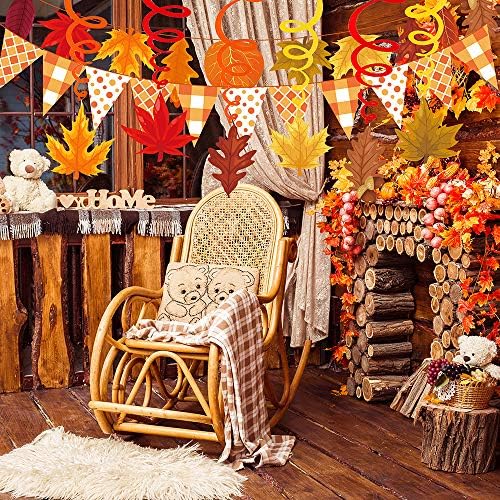 Supla 40 Pack Fall Party Decorations Set – Includes Autumn Hanging Paper Fans Pom Poms Fall Maple Leaves Party Swirls Streamers Fall Banner Backdrop Garland String for Thanksgiving Wedding Birthday - Image 4