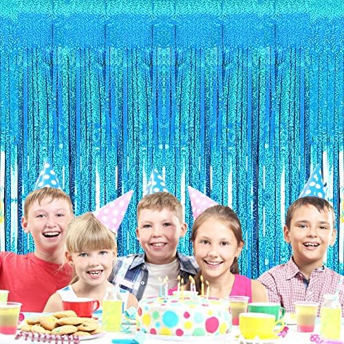 2 Pack 3.2ft x 8.2ft Blue Foil Fringe Curtains Photo Backdrop - Image 6