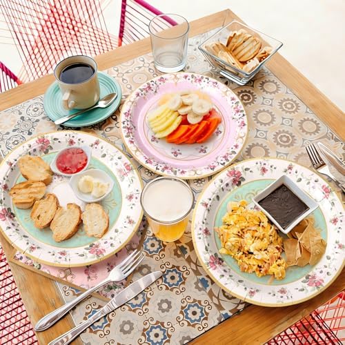 96 PCS Floral Paper Plates, Pink and Green Vintage Floral Paper Plates and Napkins Party Supplies for Birthday Bridal Shower Picnic Tea Time, Serve for 24 Guests - Image 6