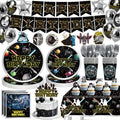 140 Galaxy Wars Birthday Party Decorations, All-in-One Party Supplies Set with Banner, Plates, Cups, Napkins, Balloons, Tablecloth, Hanging Swirls Stickers,Cake Topper,Star Theme Party Tableware Kit by LANFUBEISIPARTYSUPPLIES