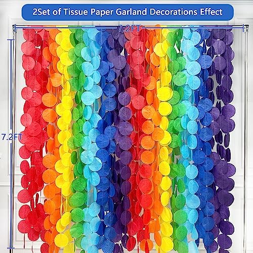 205Ft Rainbow Party Decorations Big Polka Dots Tissue Paper Backdrop Streamer Colorful Circle Dots Hanging Curtain Garland for Birthday Fiesta Carnival Wedding Engagement Pride Party Supplies - Image 2