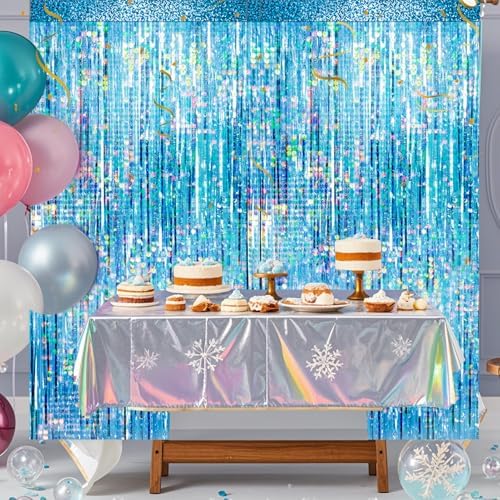 4 Packs Blue Foil Fringe Curtain, Light Blue Glitter Metallic Tinsel Backdrop for Birthday, Wedding, Baby Shower, Bachelorette, Ocean, Princess Party Decorations Supplies - Image 4