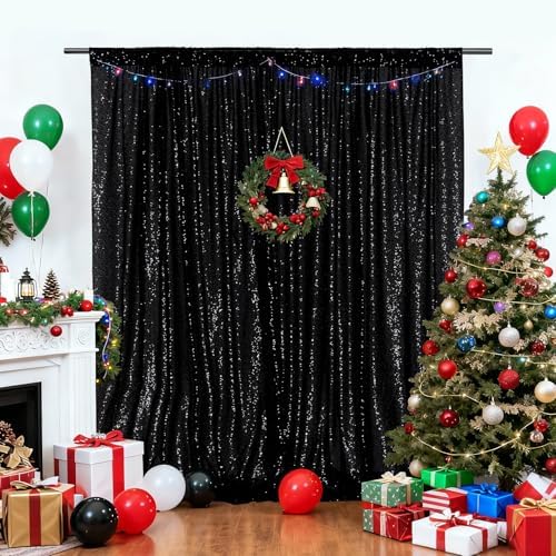 PartyDelight Black Sequin Backdrop 6x7ft Sparkly Photo Curtain - Image 5