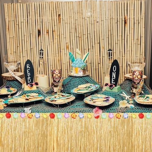 Fovths Luau Grass Table Skirt, Straw Yellow, 9 Feet x 29.5 Inch - Image 5