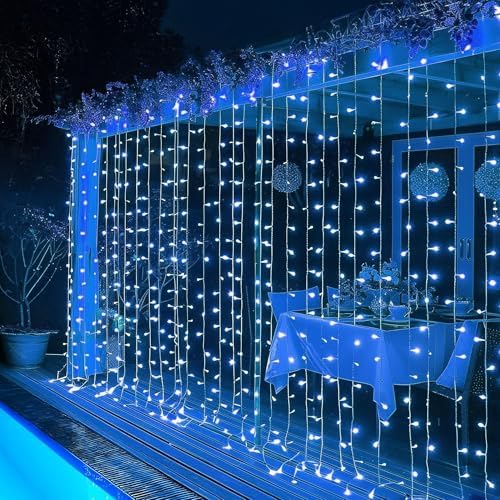 Dazzle Bright 300 LED Curtain String Lights, Christmas Fairy Lights for Bedroom with 8 Lighting Modes, Connectable Waterproof Window Lights Party Wedding Garden Wall Decor, Blue by DazzleBright