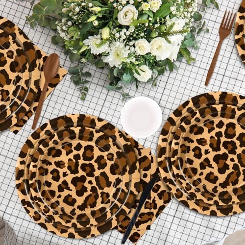 WNINK 176 Pcs Cheetah Print Plates And Napkins Party Supplies, leopard Print Birthday Decorations Tableware, Plate, Cup, Napkin, Safari Animal Leopard Theme Birthday Baby Shower Party Supplies - Image 3