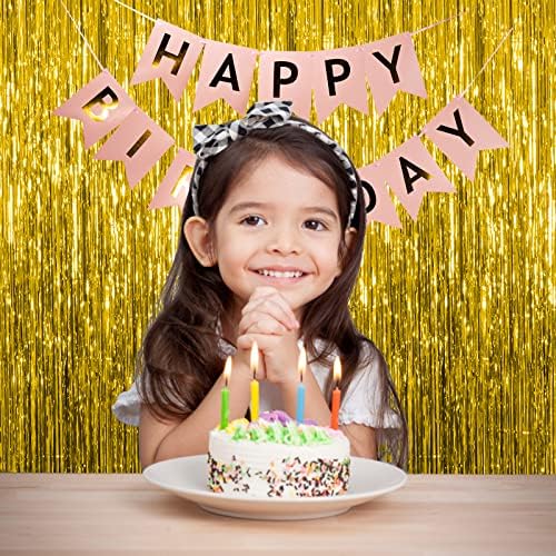5 Pack Gold Fringe Curtain Backdrop Tinsel Streamers Birthday Party Decorations Christmas Photo Booth Backdrop Halloween New Year Graduation Baby Shower Theme Party Decorations - Image 2