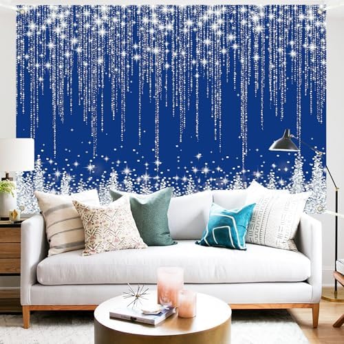 Silver Blue Glitter Wall Backdrop 10x6 FT Silver Spots Backdrops for Photoshoot Girls Birthday Photography Background for Wedding Baby Shower Party Decorations Banners Photo Studio Props - Image 3
