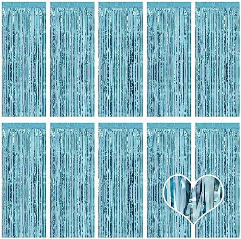 10 Pack Blue Backdrop Curtain 3.2ft x 8.2ft Metallic Tinsel Foil Fringe Curtains Photo Booth Background for Birthday Party Decoration Baby Shower Engagement Wedding Christmas Decoration (Blue) by Ohiyoo