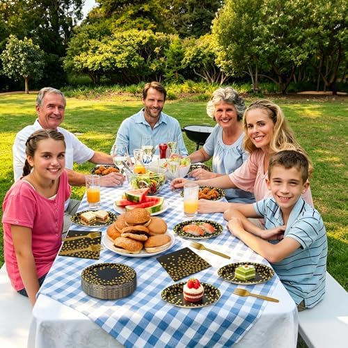 150 PCS Black and Gold Paper Plates and Napkins Party Supplies,Serves 25 Guests Black Gold Plates and Napkins,Disposable Paper Tableware Set for Birthday Graduation Retirement Decorations - Image 7