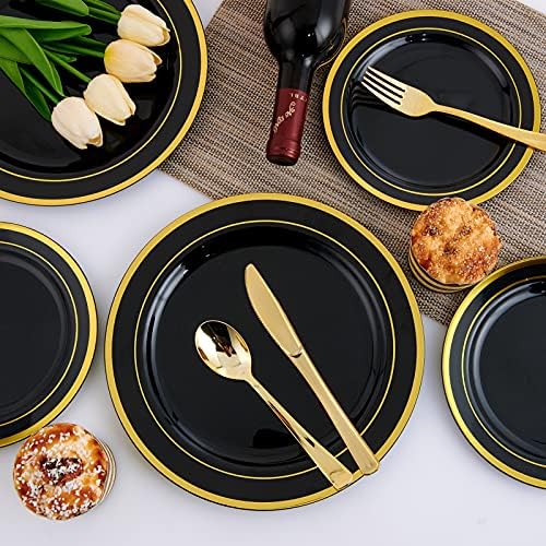 125 PCS Plastic Plates Set Gold Disposable Dinnerware Set for 25 Guests - Image 5