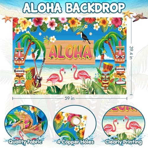 DMIGHT 101PCS Hawaiian Themed Party Decorations Set, Tropical Beach Aloha Summer Party Supplies, Including Backdrop, Table Skirt, Honeycomb Centerpieces, Balloons for Luau, Tiki Birthday Party - Image 3