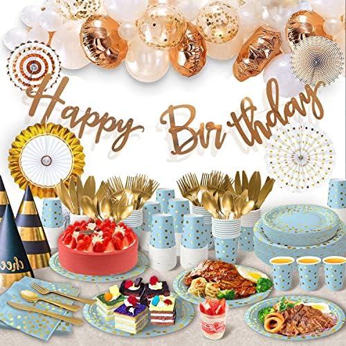 AIRE Blue Gold Paper Plates Set, 350PCS Disposable Dinnerware for 50 - Image 5